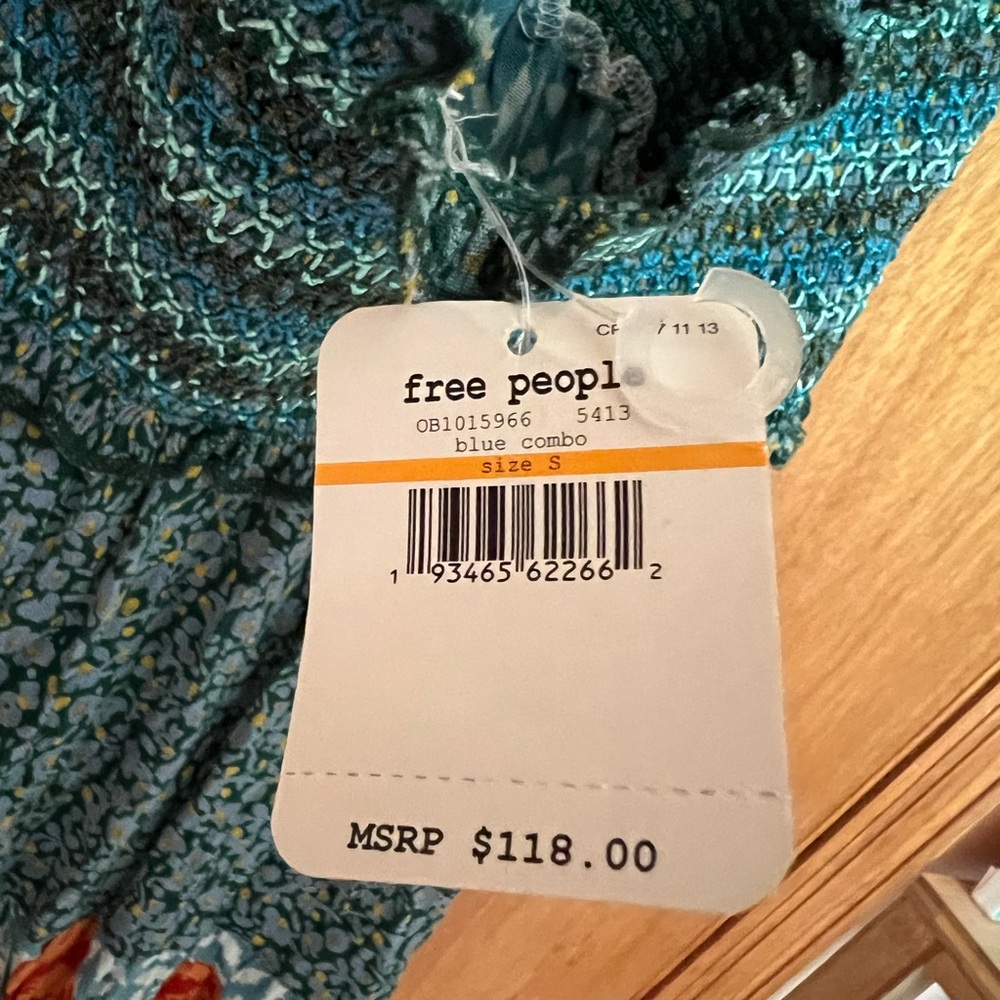 Free People Teal Floral Backless Halter Maxi Dress with Orange Roses - Picture 6 of 7